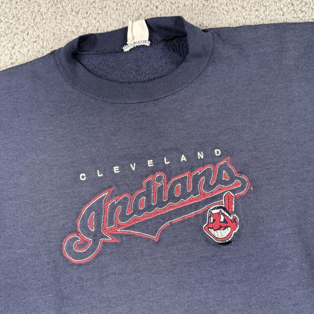 Vintage Cleveland Indians Sweater Mens Large Blue MLB Baseball 90s‎ Distressed